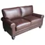 Chestnut Brown Leather Rolled Arm Loveseat with Wood Legs