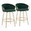 Emerald Green Velvet Swivel Counter Stools with Gold Metal Base, Set of 2