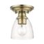 Antique Brass Elegance 1-Light Flush Mount with Hand-Blown Clear Glass
