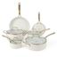 Linen White 10-Piece Nonstick Enamel Aluminum Cookware Set with Gold Handles