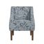 Blue Denim Jacobean Print Swoop Arm Accent Chair with Wood Legs