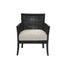 Black Cane and Beige Upholstered Accent Chair with Dark Wood Frame