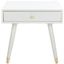 White and Gold Rectangular Wood End Table with Storage