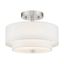 Claremont Brushed Nickel 2-Light Semi-Flush Mount with Off-White Drum Shade