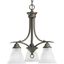 Antique Bronze 3-Light Chandelier with Etched Glass Shades