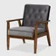 Mid-Century Modern Gray Velvet and Walnut Wood Accent Chair