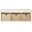 White Pine Storage Bench with Wicker Baskets and Cushion