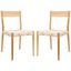 Set of 2 White Woven Leather and Teak Dining Chairs