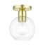 Satin Brass Globe Semi-Flush Mount with Clear Glass Shade