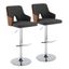 Stella Adjustable Gray Fabric and Walnut Wood Swivel Barstools