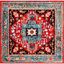 Antique Patina Vintage Hamadan 6'7" Square Blue/Red Synthetic Rug