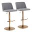 Toriano Gray Fabric and Gold Metal Adjustable Swivel Barstools, Set of 2