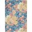 Blue Floral Rectangular Synthetic Indoor/Outdoor Rug