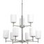 Brushed Nickel Two-Tier Chandelier with White Glass Shades