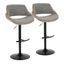 Set of 2 Walnut and Dark Gray Adjustable Swivel Barstools