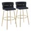 Cinch 30'' Black Velvet and Gold Metal Swivel Barstool Set