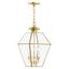 Charleston Elegance 3-Light Polished Brass Outdoor Pendant with Clear Beveled Glass