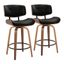 Lombardi 26" Walnut Wood and Black Swivel Counter Stools, Set of 2