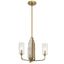 Art Deco Brushed Brass 3-Light Chandelier with Clear Fluted Shades