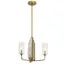 Art Deco Brushed Brass 3-Light Chandelier with Clear Fluted Shades