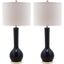 Navy Ceramic Long Neck Table Lamp Set with White Shade