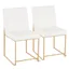 Set of 2 White Velvet and Gold Metal High Back Dining Chairs