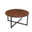 Mid-Century Walnut and Black Metal Round Coffee Table with Scratch-Resistant Top