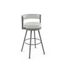 Eller 33.5" Swivel Counter Stool in Off-White Faux Leather and Shiny Grey Metal