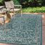 Teal & Gray Vintage Boho-Chic Filigree 9'x12' Indoor/Outdoor Rug