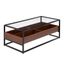 Contemporary Black Steel and Walnut Wood Coffee Table with Clear Glass Top