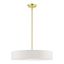 Satin Brass 22" Drum Pendant with Off-White Fabric Shade