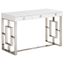 Luxe White High Gloss 47" Writing Desk with Stainless Steel Frame & Drawers