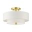 Satin Brass Glass Drum 2-Light Semi-Flush Mount