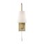 Owen Warm Brass Adjustable Arm Sconce with White Fabric Shade