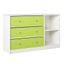 White and Green Wide Nursery Dresser with Fabric Bins