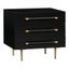 Trident Black Acacia Wood 3-Drawer Nightstand with Brass Accents