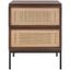 Walnut and Natural Rattan 2-Drawer Nightstand