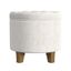 Cream Tufted Round Storage Ottoman with Wooden Legs