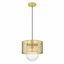 11.5" Rubbed Brass Glass Drum Pendant Light