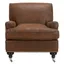 Espresso Birch Wood & Brown Faux Leather Armchair with Casters