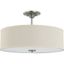 Brushed Nickel 18" Drum Semi-Flush Mount with Off-White Linen Shade