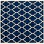 Handmade Dark Blue and Ivory Wool Square Rug, 7' x 7'