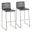 Elegant Stainless Steel and Grey Faux Leather Barstools - Set of 2