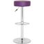 Transitional Chrome and Purple Leather Adjustable Swivel Bar Stool