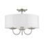 Brookdale Brushed Nickel 3-Light Semi-Flush Mount with Off-White Drum Shade