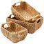 Set of 3 Beige Water Hyacinth Rectangular Storage Baskets with Wooden Handles