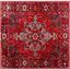 Red Floral Square Synthetic Area Rug