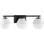 Matte Black Three-Light Geometric Vanity Light with Opal Glass Shades