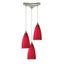 Satin Nickel 3-Light Island Pendant with Red Glass Shades