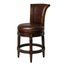 Dark Walnut Swivel Counter Stool with Brown Vegan Leather Upholstery